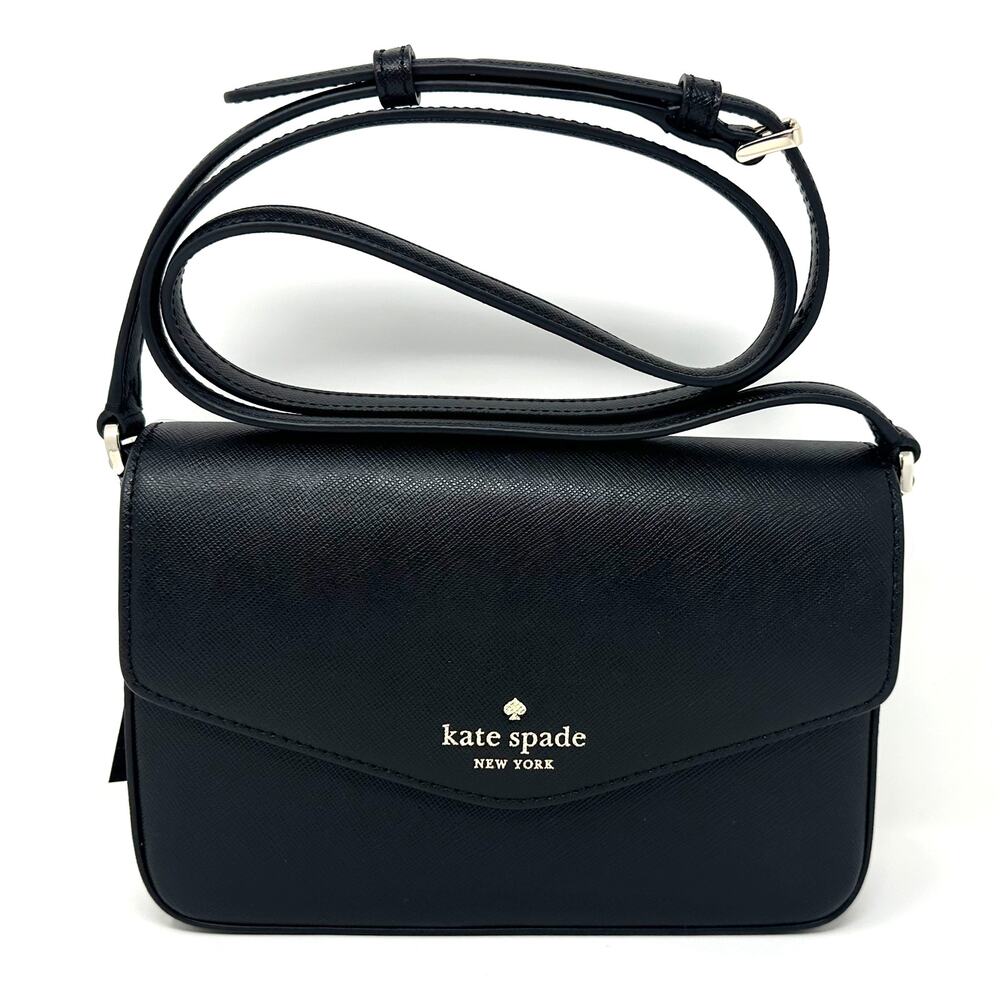Kate Spade Sadie Envelope Crossbody Purse in Black Leather k7378